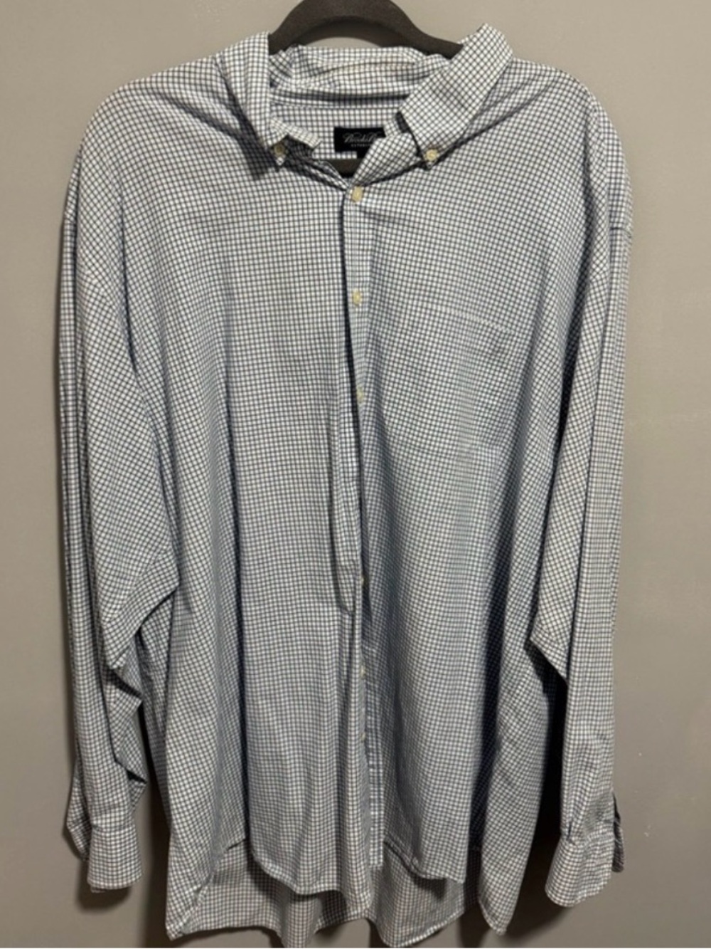 Brooks Brothers Men's Blue and White Checkered Shirt. Size XXL